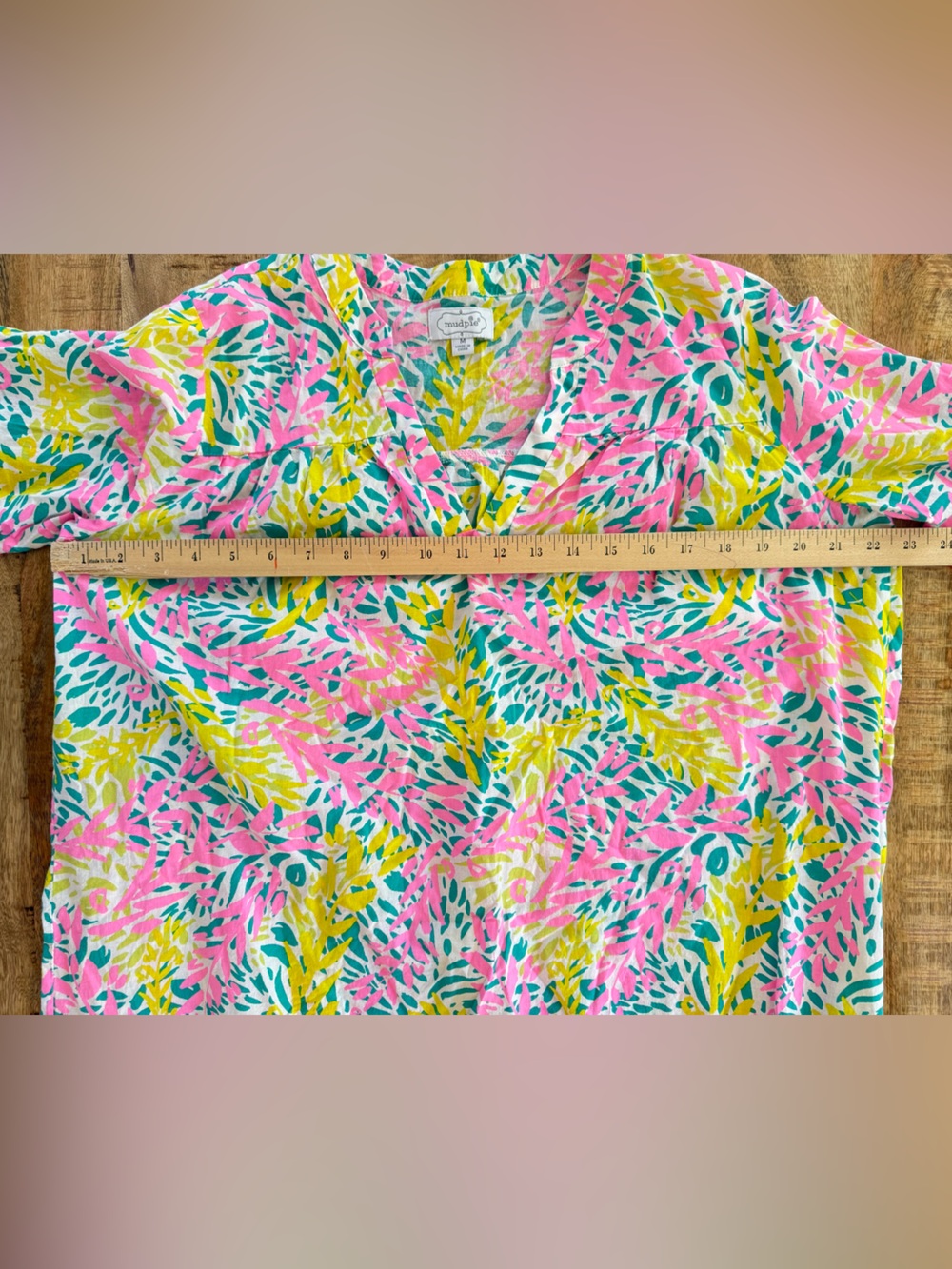 Mud Pie Tropical Floral Tunic Dress Cover Up Pink Teal Yellow Size M - Picture 6 of 6